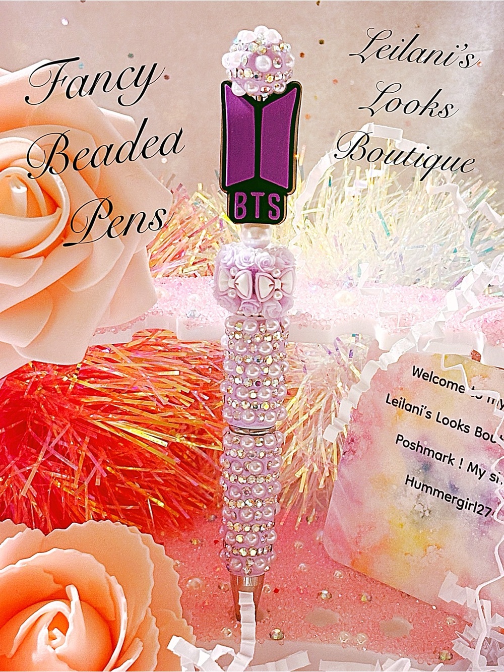 Fancy beaded pen/gifts/bts/boy bands/purple beads/